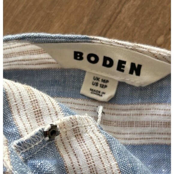 Boden Womens Dress Linen Kaftan Maxi Porcelain Blue Lurex Stripe Size 12P Petite - Picture 7 of 7